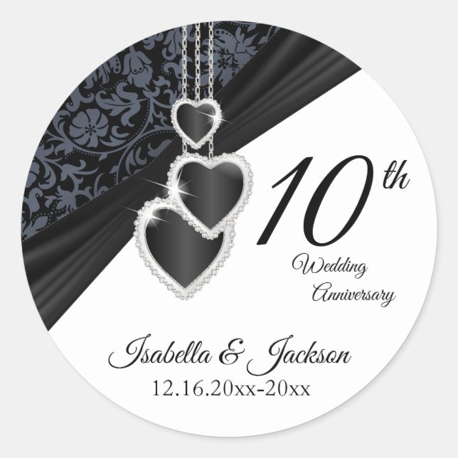10th Onyx Wedding Anniversary Classic Round Sticker (Front)