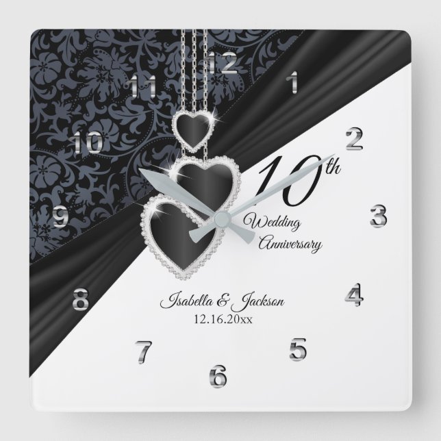 10th Onyx Wedding Anniversary Keepsake Square Wall Clock (Front)
