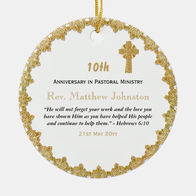 10th Ordination Anniversary Personalised Scripture Ceramic Tree Decoration (Front)