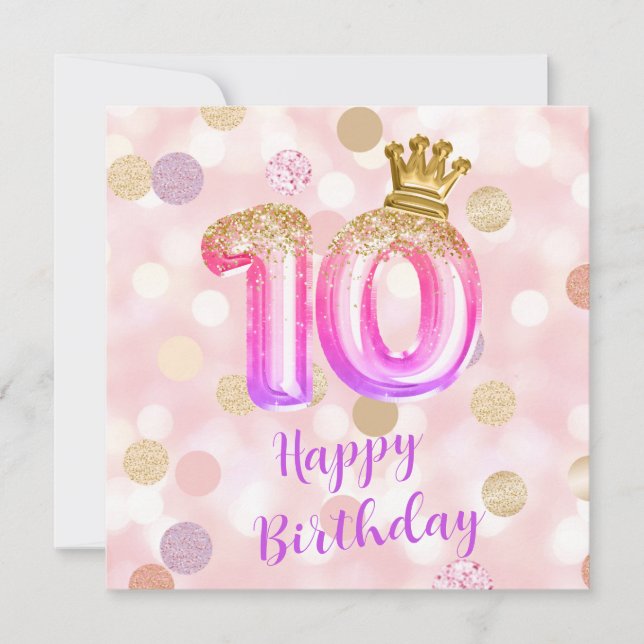 10th Pink Purple Gold Birthday Card (Front)