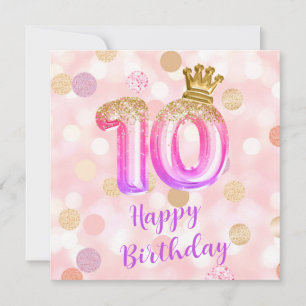 10th Pink Purple Gold Birthday Card