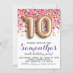 10th Rose Gold Birthday Invitation