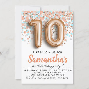 10th Rose Gold Birthday Invitation