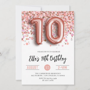 10th Rose Gold Birthday Invitation