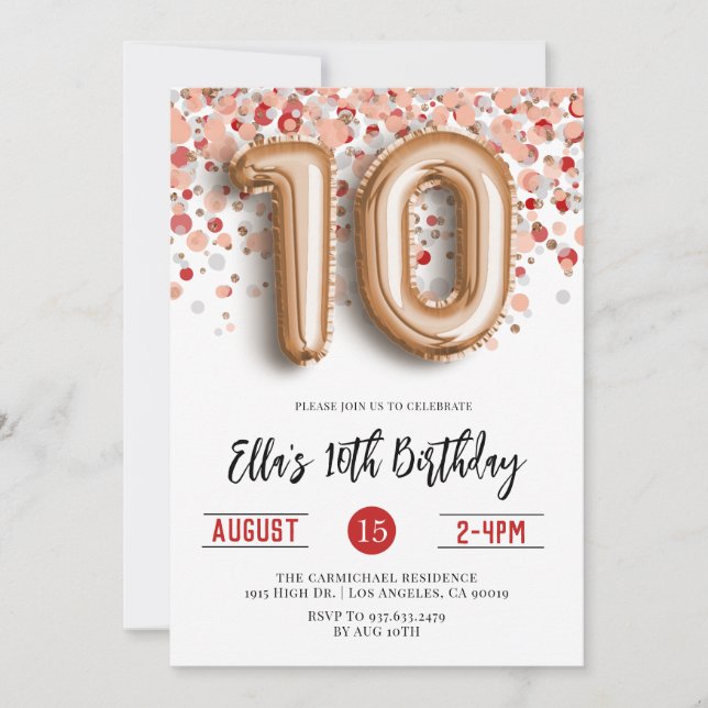 10th Rose Gold Birthday Invitation (Front)
