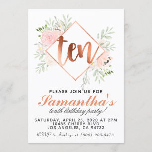 10th Rose Gold Birthday Invitation