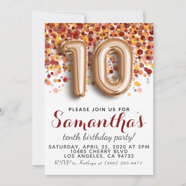 10th Rose Gold Birthday Invitation (Front)