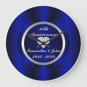10th Royal Blue Silver Wedding Anniversary Large C Large Clock