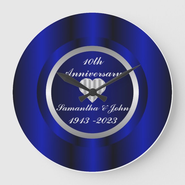 10th Royal Blue Silver Wedding Anniversary Large C Large Clock (Front)
