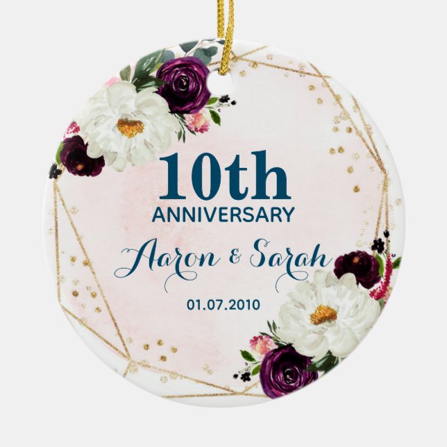 10th Silver Wedding Anniversary Keepsake Ceramic Tree Decoration (Front)
