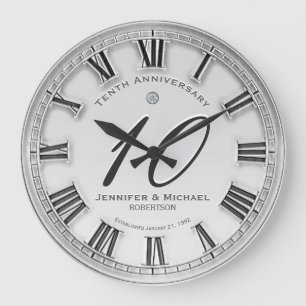 10th Silver Wedding Anniversary Large Clock