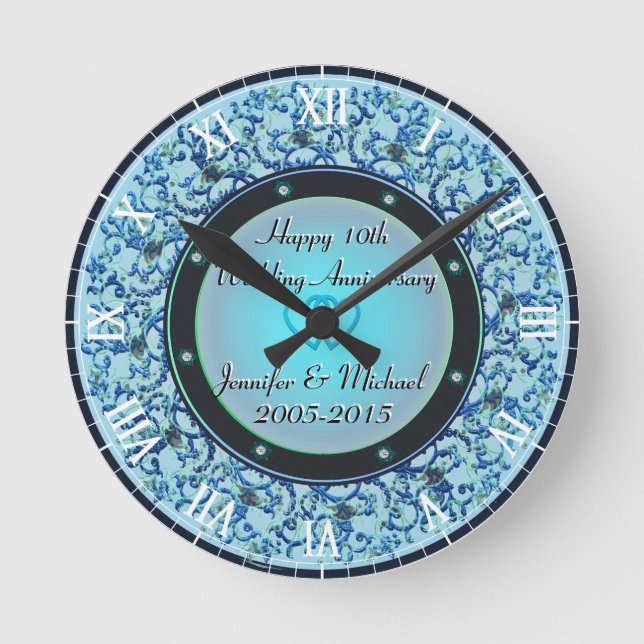 10th Silver Wedding Anniversary Round Clock (Front)