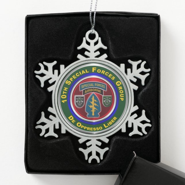 10th Special Forces Group Keepsake Christmas Metal Snowflake Pewter Christmas Ornament (Box)
