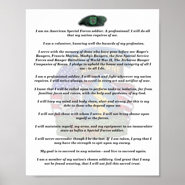 10th special forces veterans vets creed print (Front)