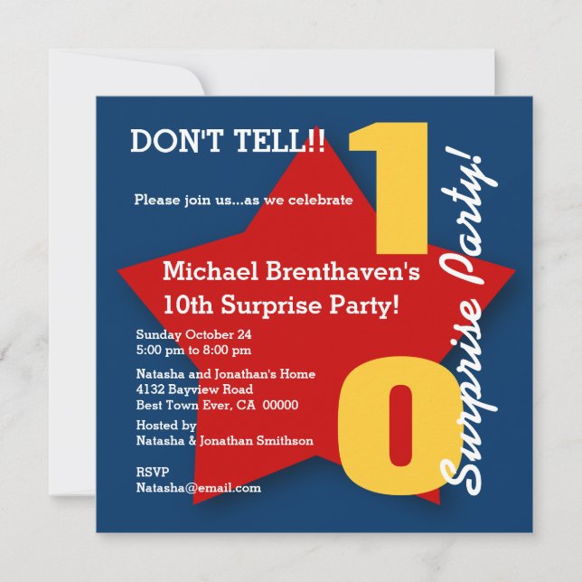 10th SURPRISE Birthday Party RED Star S03 Invitation (Front)