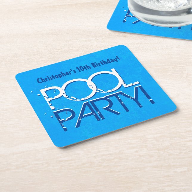10th Ten Birthday Pool Party Save the Date P02Z Square Paper Coaster (Angled)