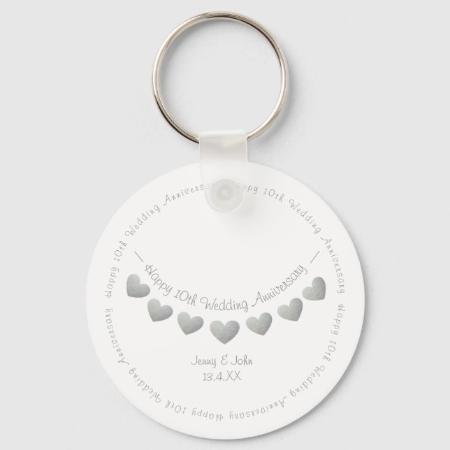 10th Tin/ Aluminium Wedding Anniversary gift  Key Ring (Front)