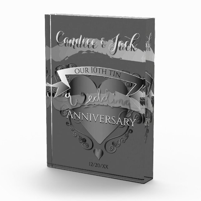 10th Tin Wedding Anniversary 3D Heart Honor Photo Block (Right)