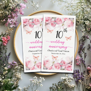 10th Tin Wedding Anniversary Blush Roses Napkin