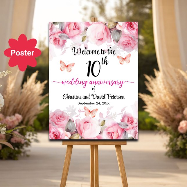 10th Tin Wedding Anniversary Blush Roses Welcome Poster (Creator Uploaded)