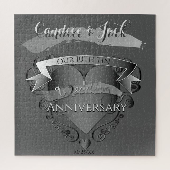 "10th Tin Wedding Anniversary"Custom Names/Date Jigsaw Puzzle (Vertical)