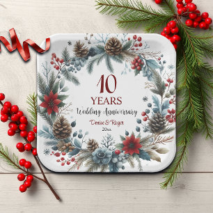 10th Tin Wedding Anniversary Elegant Winter Paper Plate