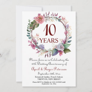 10th Tin Wedding Anniversary Floral Invitation