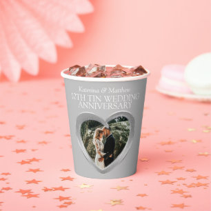 10th Tin Wedding anniversary heart photo grey Paper Cups