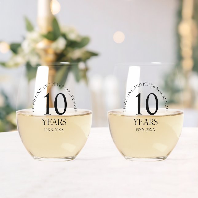 10th Tin Wedding Anniversary Signature  Stemless Wine Glass (Insitu (Wedding))