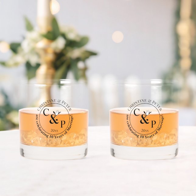 10th Tin Wedding Anniversary Whiskey Glass (Insitu (Wedding))