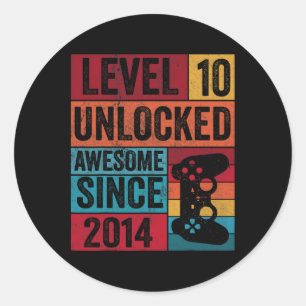 10th Unlocked A Retro Gaming For Awesome Since 201 Classic Round Sticker