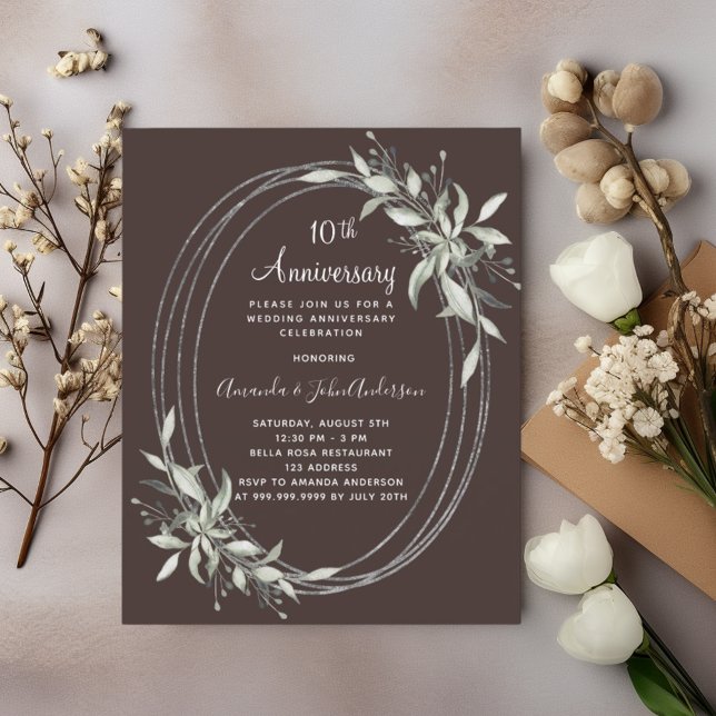 10th wedding anniversary brown greenery invitation (Creator Uploaded)