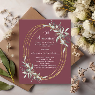 10th wedding anniversary burgundy invitation