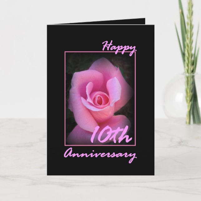 10th Wedding Anniversary Card with Pink Rosebud (Front)
