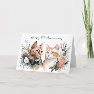 10th Wedding Anniversary Cats Card