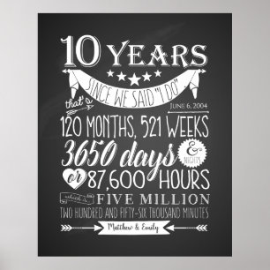 10th wedding anniversary, chalkboard, 10 years poster
