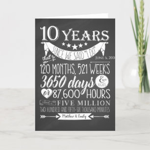 10th wedding anniversary, chalkboard, 10 years thank you card