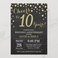 10th Wedding Anniversary Chalkboard Black and Gold