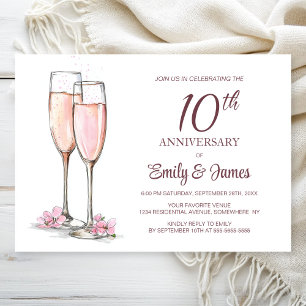 10th Wedding Anniversary Champagne Invitation