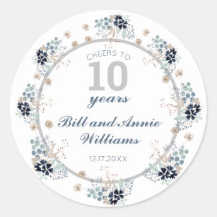 10th Wedding Anniversary Cheers to 10 Years Party  Classic Round Sticker