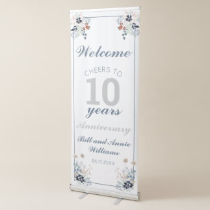 10th Wedding Anniversary Cheers to 10 Years Party Retractable Banner