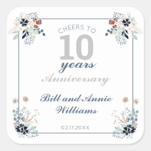 10th Wedding Anniversary Cheers to 10 Years Party  Square Sticker
