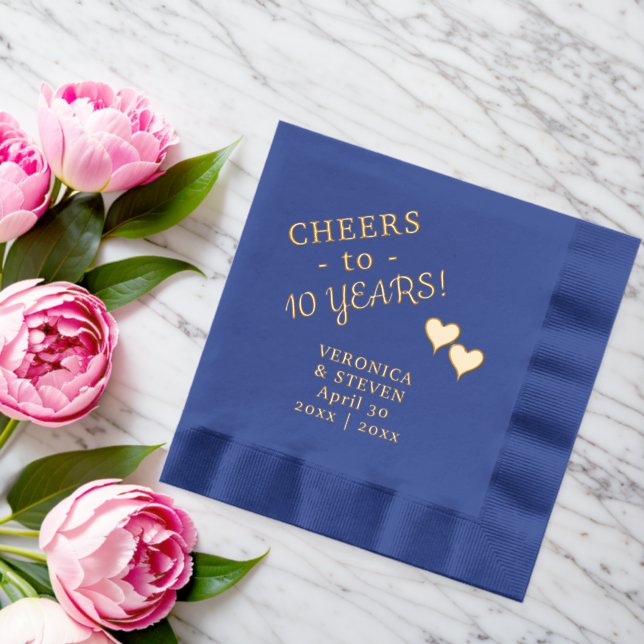 10th Wedding Anniversary Cheers Two Hearts  Foil Napkins (Insitu (Wedding))