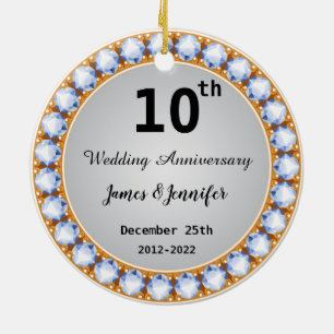 10th Wedding Anniversary diamond Custom Names  Ceramic Tree Decoration