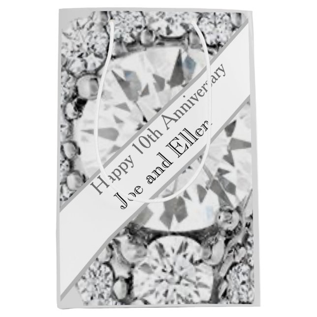 10th Wedding Anniversary Diamond Medium Gift Bag (Front)