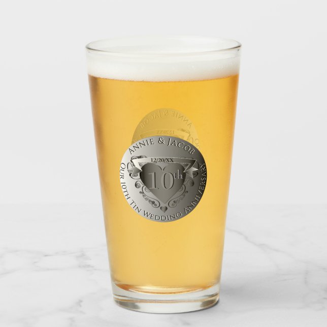 10th Wedding Anniversary DoubleTin Medallion Image Glass (Front Filled)