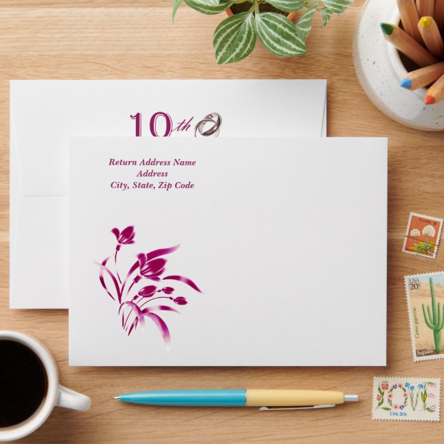 10th Wedding Anniversary Elegant Floral Custom Envelopes (Desk)