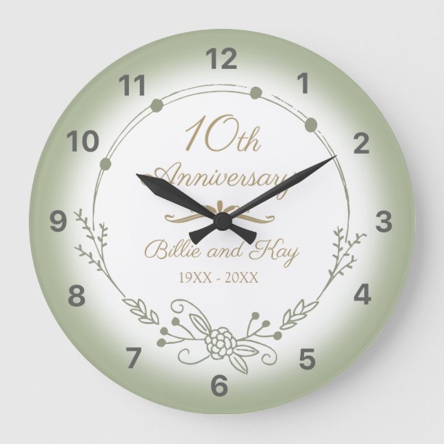 10th Wedding Anniversary Elegant Large Clock (Front)