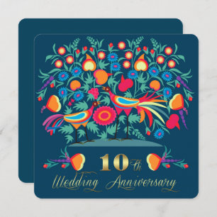 10th Wedding Anniversary Folk Art Invitation