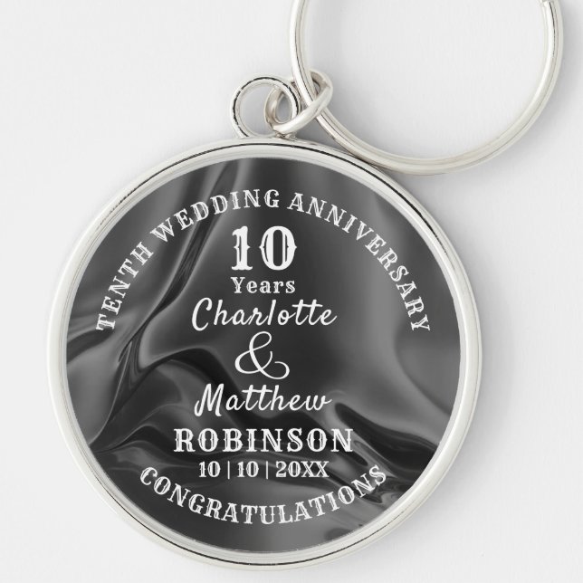 10th Wedding Anniversary Gift Personalised Key Ring (Front)